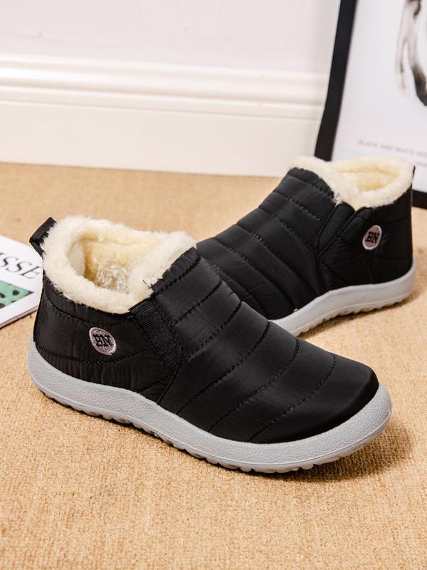 Women's Solid Color Waterproof Snow Boots, Fall 2024 New Style Fashionable Warm Ankle Boots for Winter, Female All-match Round Toe Shoes for Daily Wear