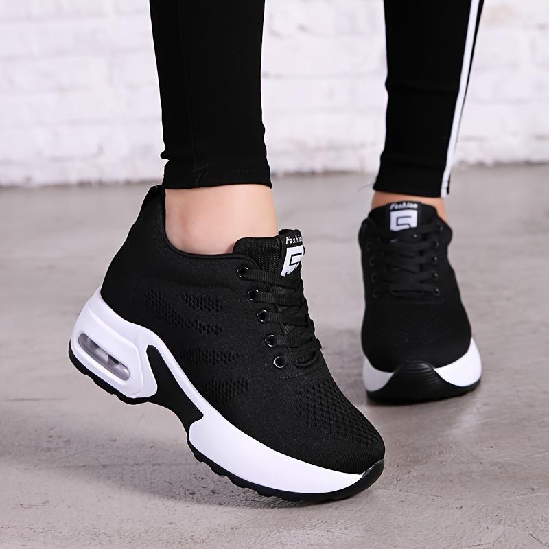 Women's Fashionable Letter Patch Lace upFront Sneakers, Female All-matchRound Toe Wedge Sneakers for Daily Life,Casual ComfortableBreathable Low Top Shoes Sporty Low