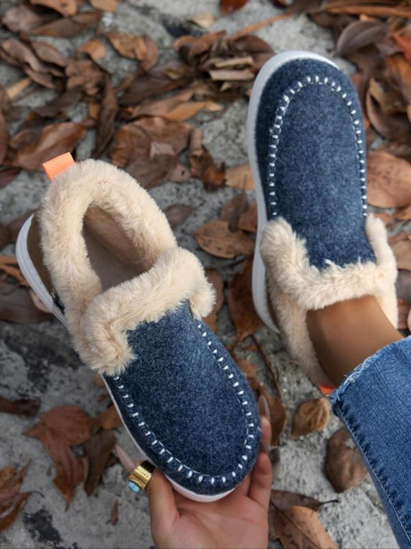 Women's Fashionable Slip on Plush Snow Boots, Casual Comfortable Warm Ankle Boots for Fall & Winter, Fluffy Lined Boots for Women & Girls