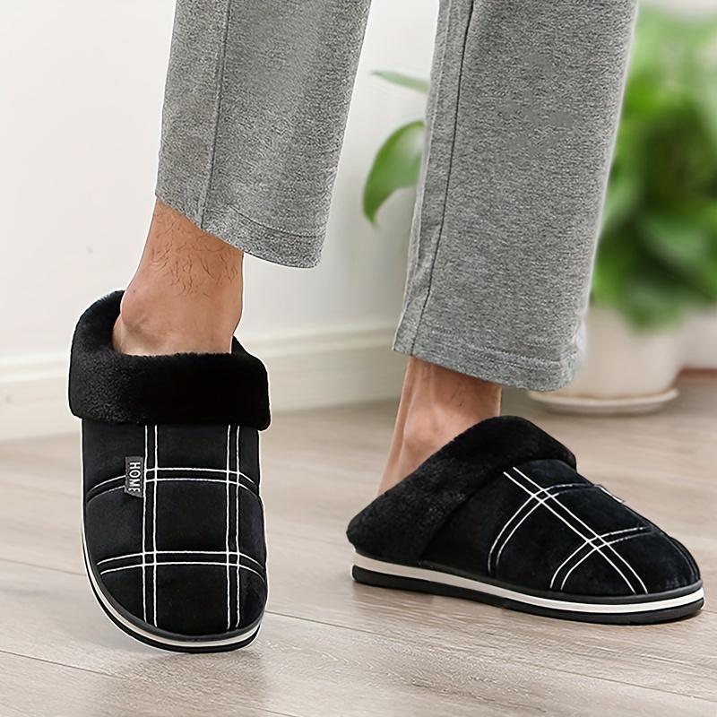 Men's Warm Plush Comfortable Slippers Fuzzy Comfy Non-Slip Slides Casual Sandals For Indoor Bedroom, Winter