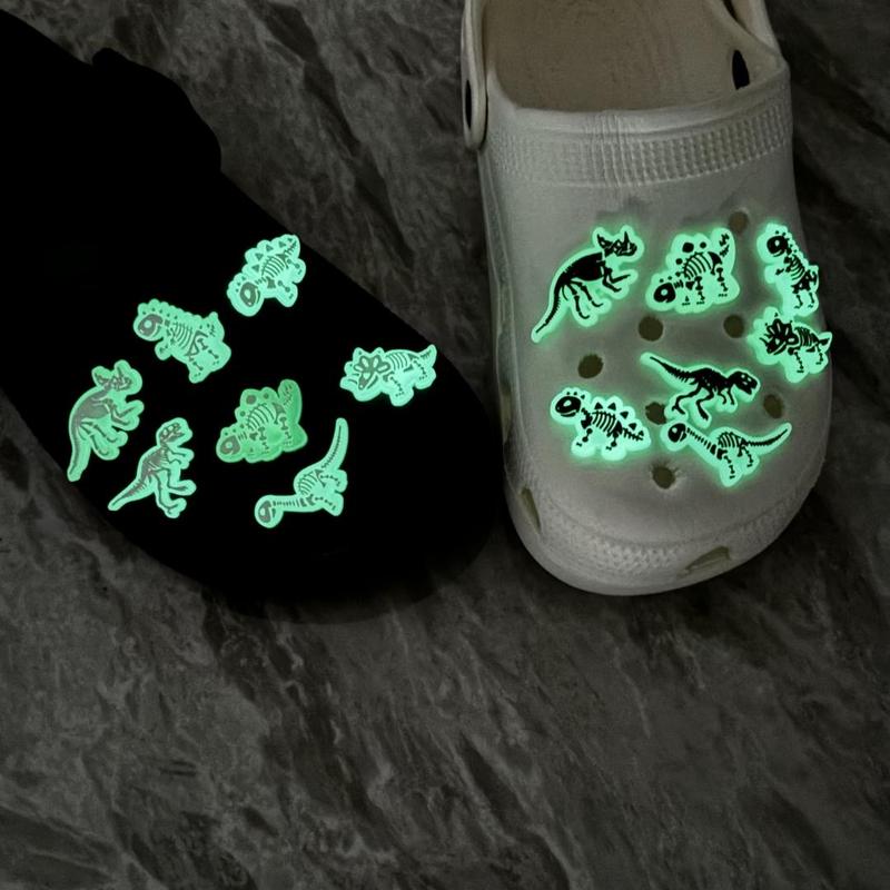 Luminous Dinosaur Skeleton Pattern Shoe Charms, 14pcs set Glow in The Dark Shoe Charm for Shoes & Wristbands, Shoes Decoration for Men & Women, Christmas Gift