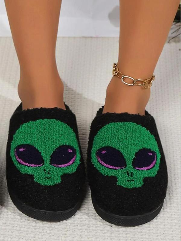 Men's Cute Cartoon Alien Pattern Plush Slippers, Casual Soft Comfortable Home Slippers, Warm Slippers for Indoor & Outdoor Use for All Seasons