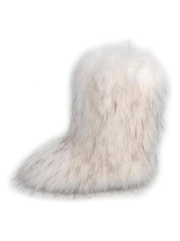 Women's 2024 Street Fluffy Fur Snow Boots, Soft Warm Mid-calf Boots for Autumn & Winter, Platform Slip-on Winter Shoes Back To School Gifts, Boots for Women, Fall Outfits, Fall Freshness, Fall Outfits Black Girl, Stockholm Style Black Girl fur boots