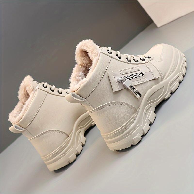 Women's Casual High Top Shoes, Winter Plush Lined Warm Shoes, Thick Soled Lace-up Sports Shoes plus size