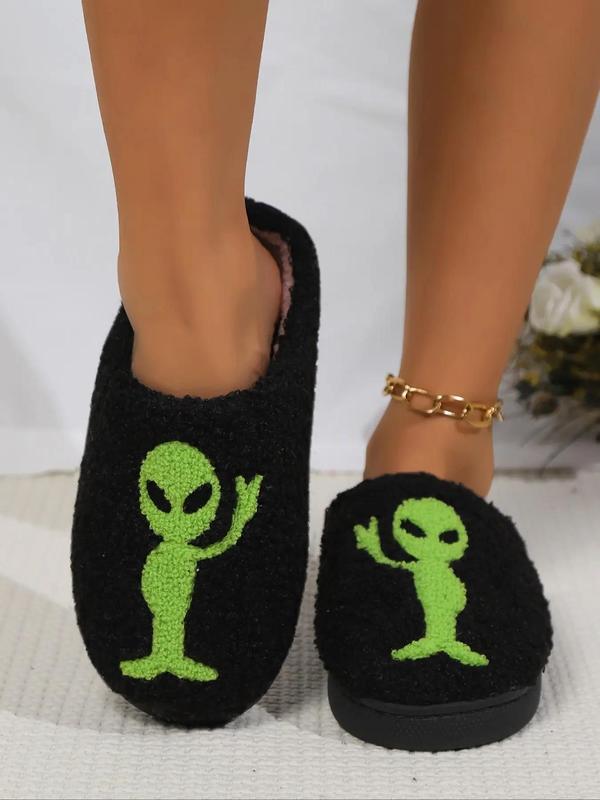 Men's Cute Cartoon Alien Pattern Plush Slippers, Casual Soft Comfortable Home Slippers, Warm Slippers for Indoor & Outdoor Use for All Seasons