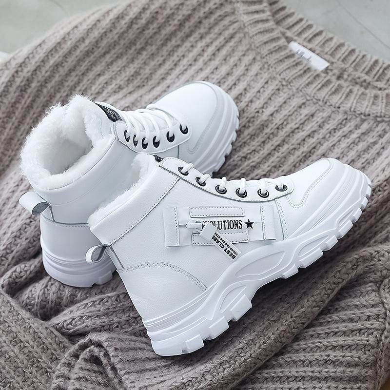 Women's Casual High Top Shoes, Winter Plush Lined Warm Shoes, Thick Soled Lace-up Sports Shoes plus size