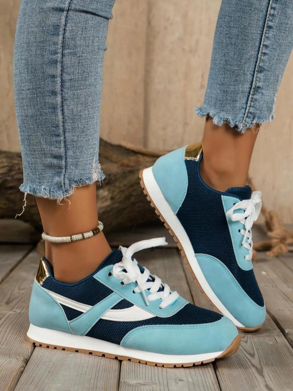 Women's Fashion Colorblock Lace Up Low Top Sneakers, Running Shoes for Women, Casual Comfortable Sports Shoes for Daily Wear, Perfect for Students and Outdoor Sports