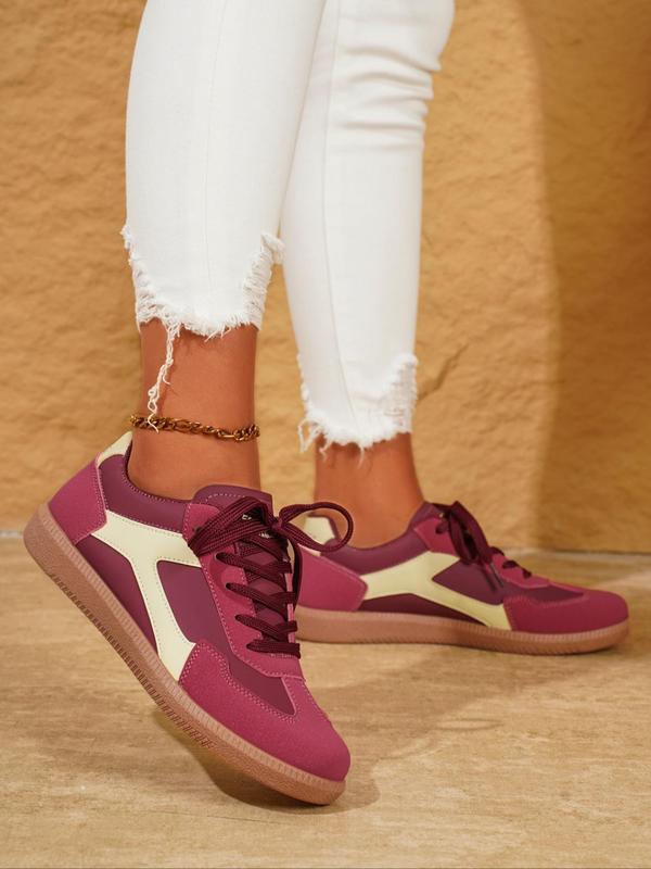 Women's Fashionable Colorblock Lace Up Low Top Sneakers, Casual Comfortable Sports Running Shoes, All-match Basic Shoes for Daily Wear