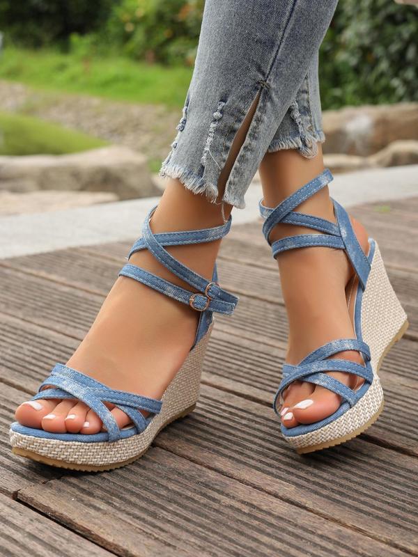 Women's Fashionable Criss Cross Strap Wedge Sandals, Casual Boho Wedge Sandals for Summer, Lightweight Breathable Comfortable Shoes for Daily Wear