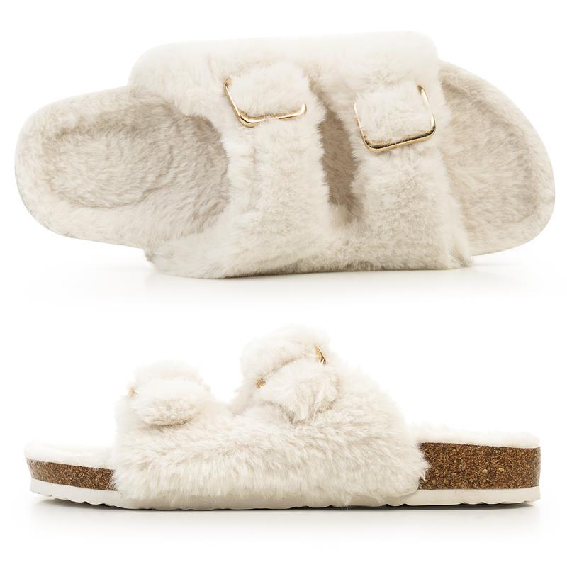 Slippers for Woman, Fuzzy Slippers Comfortable Sole, Adjustable Shoulder Strap Slippers for Women Indoor and Outdoor