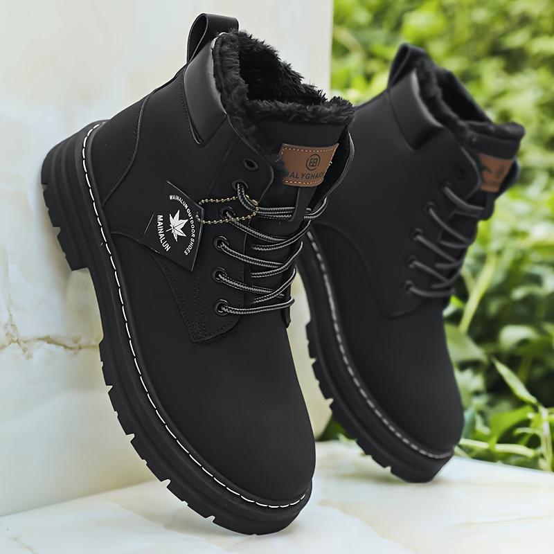 Mainalun Winter Snow Boots-Thick Bottom and Warm Keeping Plush Lining, Multifunctional Outdoor and Work Boots, Fashion Monochrome Motorcycle Style