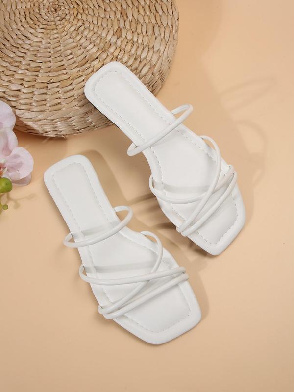 Women's Fashionable Plain Criss Cross Band Slip on Sandals, Casual Square Toe Flat Sandals for Beach, Daily Wear, Lightweight Breathable Comfortable Shoes