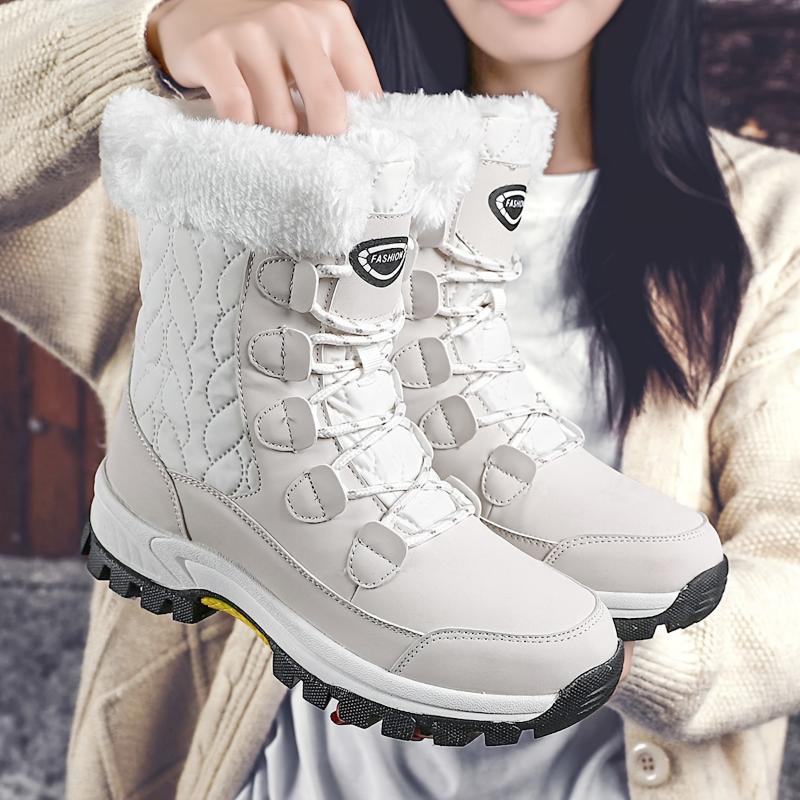 Winter Women's Outdoor Snow Boots, Anti-cold Warm Padded High Top Cotton Boots, Non-slip Comfortable Hiking Boots