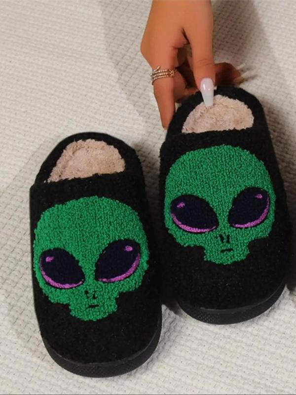 Men's Cute Cartoon Alien Pattern Plush Slippers, Casual Soft Comfortable Home Slippers, Warm Slippers for Indoor & Outdoor Use for All Seasons