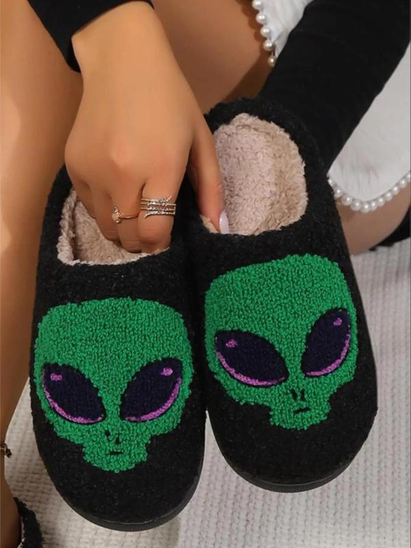 Men's Cute Cartoon Alien Pattern Plush Slippers, Casual Soft Comfortable Home Slippers, Warm Slippers for Indoor & Outdoor Use for All Seasons