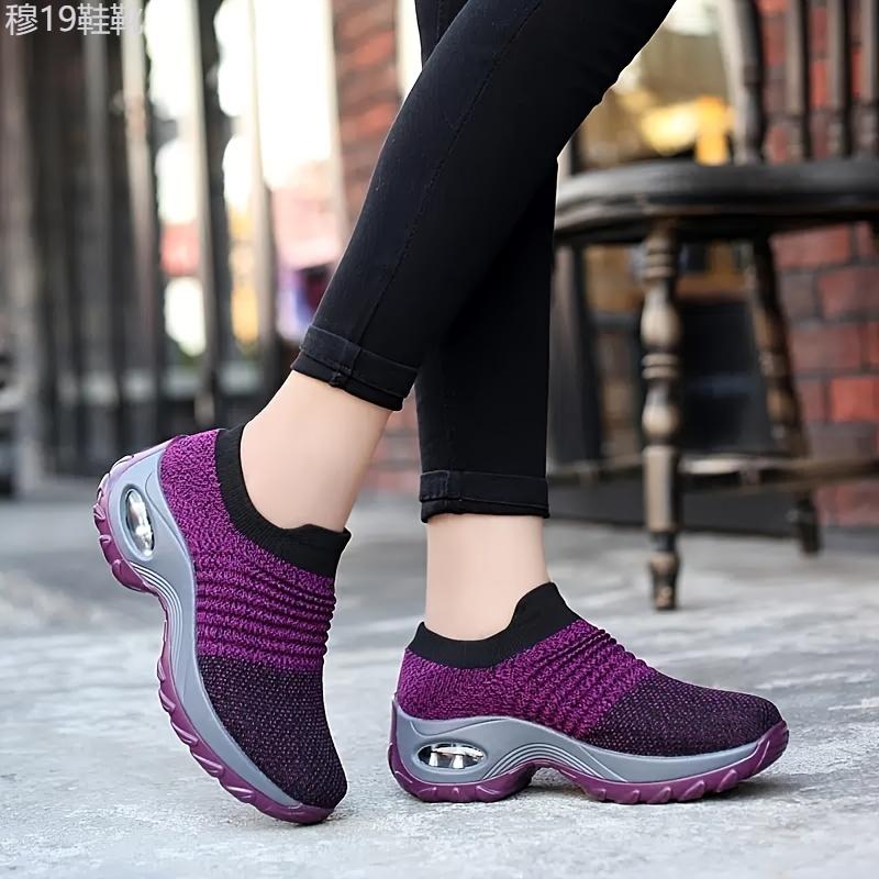 Ultra-Comfortable Women's Slip-On Sneakers - Breathable, Lightweight, Air Cushion Sole, Knit Upper, Easy Walking Shoes for Casual Outings, Travel, and Fitness Activities Girl Footwear Training Sports Shoes Trainer Athletic Runner Closed Running