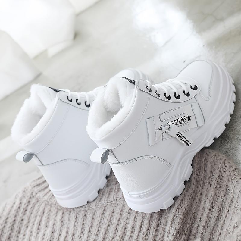 Women's Casual High Top Shoes, Winter Plush Lined Warm Shoes, Thick Soled Lace-up Sports Shoes plus size