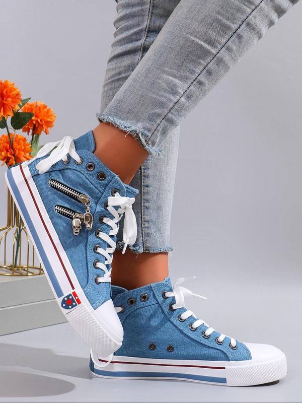 Women's Fashion Colorblock Lace Up Canvas Sneakers, Casual Comfortable Breathable High Top Shoes for Daily Wear, Female All-match Round Toe Shoes for Daily Wear