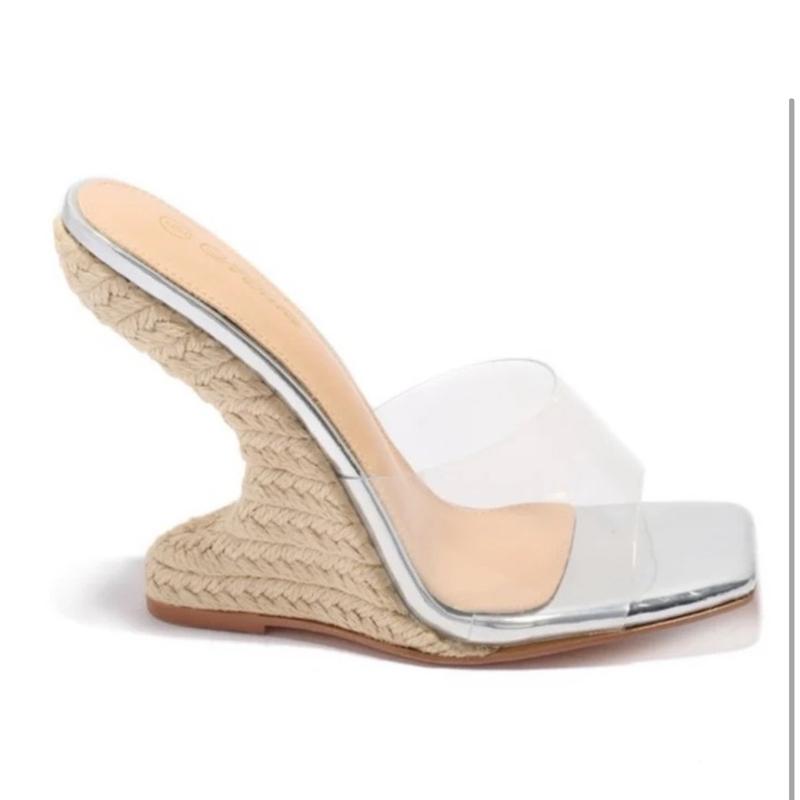 Silver Clear Espadrille Wedge Women’s