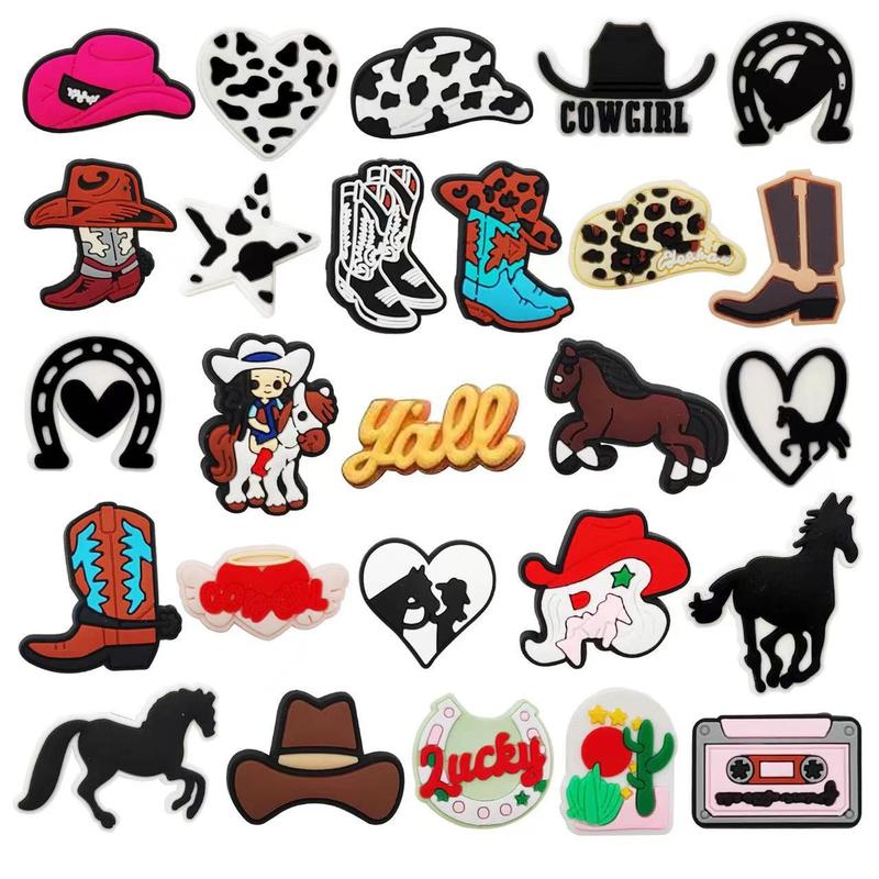 26 PCS Cute Cartoon Cowboy Western Croc Shoe Charms Footwear Decor Water Proof Comfort Bedroom Parent