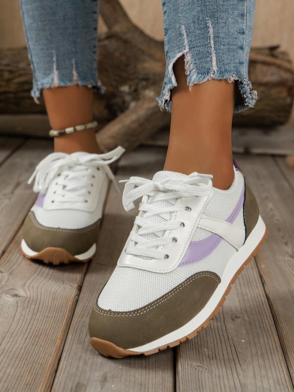 Women's Fashion Colorblock Lace Up Low Top Sneakers, Running Shoes for Women, Casual Comfortable Sports Shoes for Daily Wear, Perfect for Students and Outdoor Sports