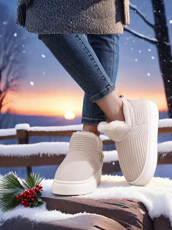 Women's Solid Color Plush Snow Boots, Casual Soft Comfortable Home Slippers, Warm Slippers for Indoor & Outdoor Use for Fall & Winter Designer