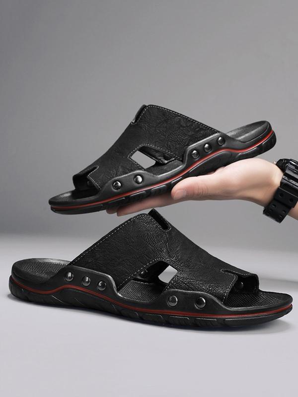 Men's Solid Color Cut Out Summer Slides Sandals, Fashionable Soft Comfortable Non-slip Sandals for Summer, Male All-match Open Toe Sandals for Summer Daily Footwear As Gift