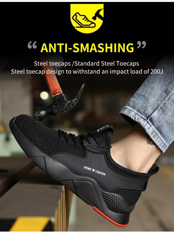 Men's Sporty Low Top Lace Up Anti-puncture Work Shoes, Casual Comfortable Breathable Anti-slip Safety Shoes, All-match Commuter Shoes for Work & Daily Wear