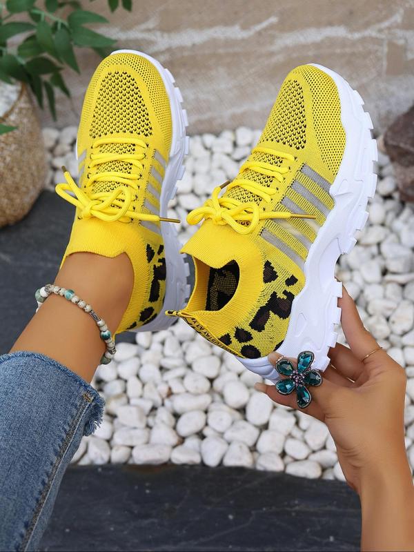 Women's Fashionable Leopard Print Lace Up Low Top Sneakers, Casual Comfortable Breathable Sports Running Shoes, All-match Basic Shoes for Daily Wear Walking Shoes Closed Runner Sports Shoes Footwear Trainer Training Athletic