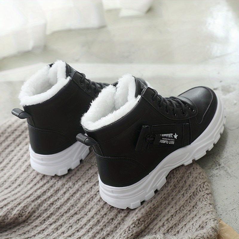 Women's Casual High Top Shoes, Winter Plush Lined Warm Shoes, Thick Soled Lace-up Sports Shoes plus size