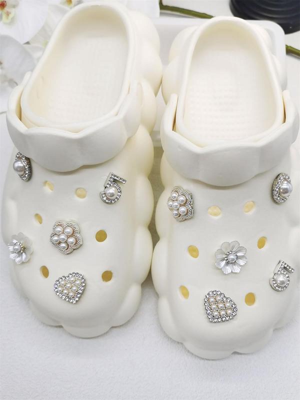 2024 New Fashion Flower & Round & Heart Shoes Charms, Shoes Summer Jewelry, Faux Pearl & Rhinestone Shoes Decoration, for Clogs & Summer Sandals, Gift for Girlfriend