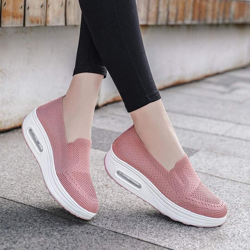 Womens Casual Breathable Sneakers，Slip On Loafers Sports，Mesh Up Stretch Platform Shoes，Walking Light Air Cushion Sneakers