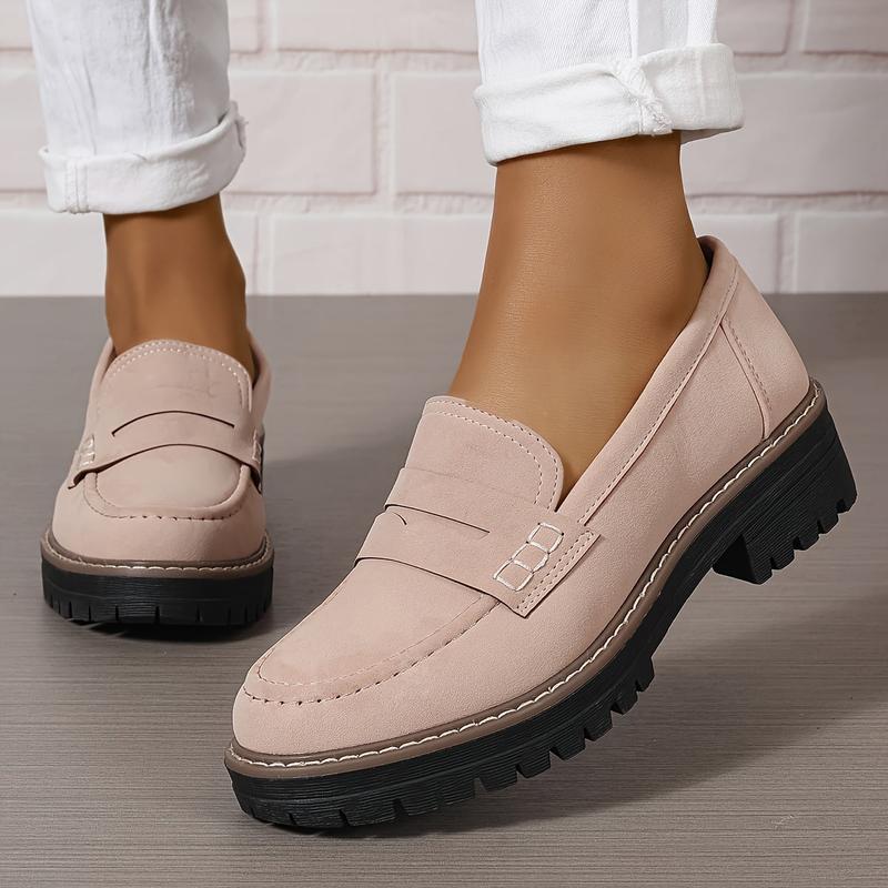 Women's Retro Solid Color  Chunky Loafers, Round Toe Slip On Shoes, All-Match Faux Leather Shoes Footwear Walking Shoes