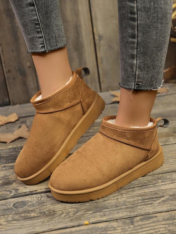 Women's Solid Color Slip on Snow Boots, Casual Comfortable Warm Ankle Snow Boots for Fall & Winter, Female All-match Round Toe Shoes for Daily Wear