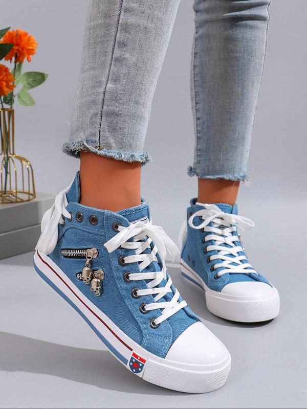 Women's Fashion Colorblock Lace Up Canvas Sneakers, Casual Comfortable Breathable High Top Shoes for Daily Wear, Female All-match Round Toe Shoes for Daily Wear