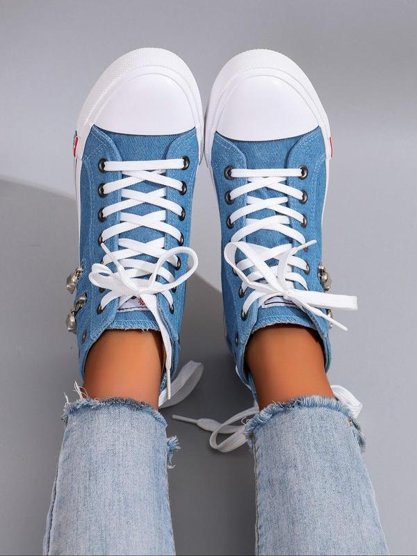 Women's Fashion Colorblock Lace Up Canvas Sneakers, Casual Comfortable Breathable High Top Shoes for Daily Wear, Female All-match Round Toe Shoes for Daily Wear