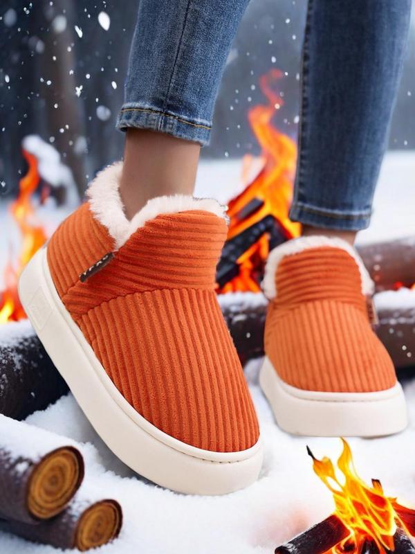 Women's Solid Color Plush Snow Boots, Casual Soft Comfortable Home Slippers, Warm Slippers for Indoor & Outdoor Use for Fall & Winter Designer