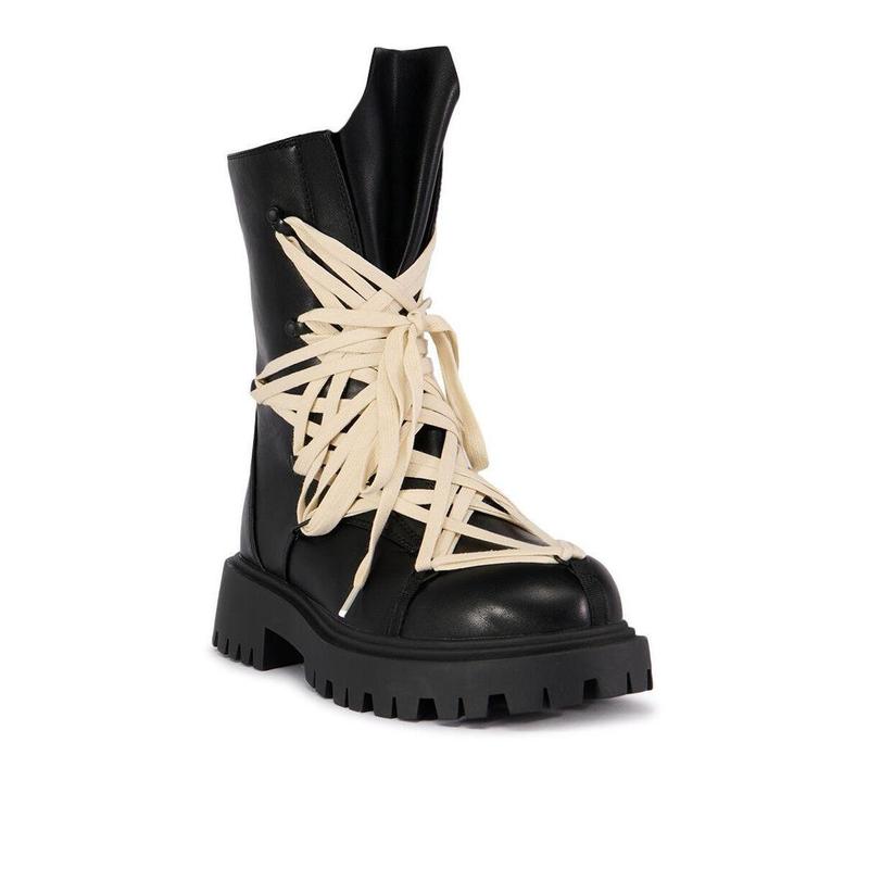 AZALEA WANG ARJUN LACE DETAIL COMBAT BOOTIE IN BLACK ankle boot