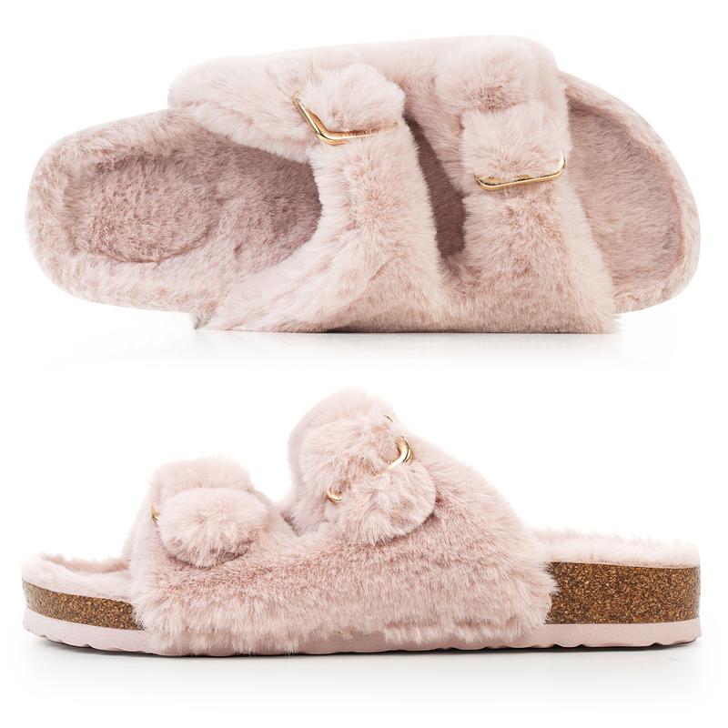 Slippers for Woman, Fuzzy Slippers Comfortable Sole, Adjustable Shoulder Strap Slippers for Women Indoor and Outdoor