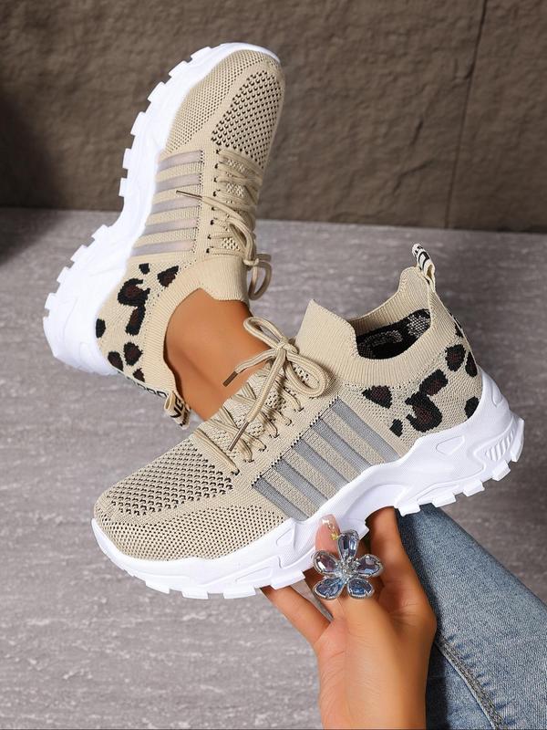 Women's Fashionable Leopard Print Lace Up Low Top Sneakers, Casual Comfortable Breathable Sports Running Shoes, All-match Basic Shoes for Daily Wear Walking Shoes Closed Runner Sports Shoes Footwear Trainer Training Athletic