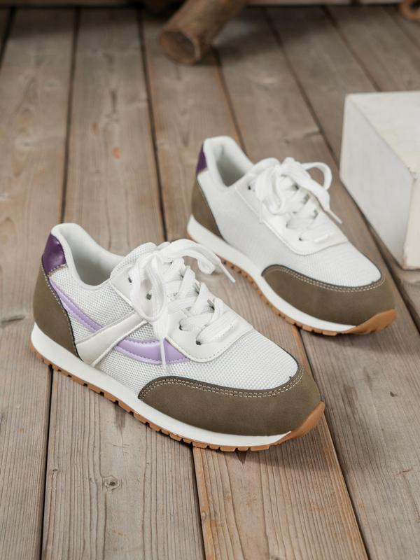 Women's Fashion Colorblock Lace Up Low Top Sneakers, Running Shoes for Women, Casual Comfortable Sports Shoes for Daily Wear, Perfect for Students and Outdoor Sports