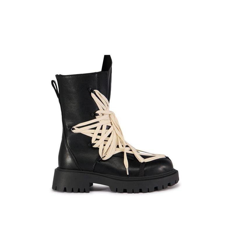 AZALEA WANG ARJUN LACE DETAIL COMBAT BOOTIE IN BLACK ankle boot