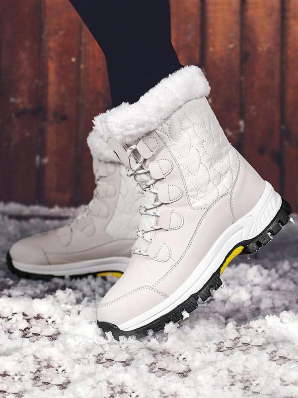 Women's Minimalist Casual Plain Lace Up Mid-calf Boots, Fashion Warm Plush Snow Boots for Outdoor Wear, Women's Boots for Fall & Winter, Boots for Women As Girlfriend Gifts for Fall 2024