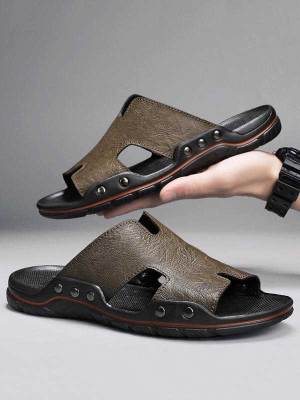 Men's Solid Color Cut Out Summer Slides Sandals, Fashionable Soft Comfortable Non-slip Sandals for Summer, Male All-match Open Toe Sandals for Summer Daily Footwear As Gift