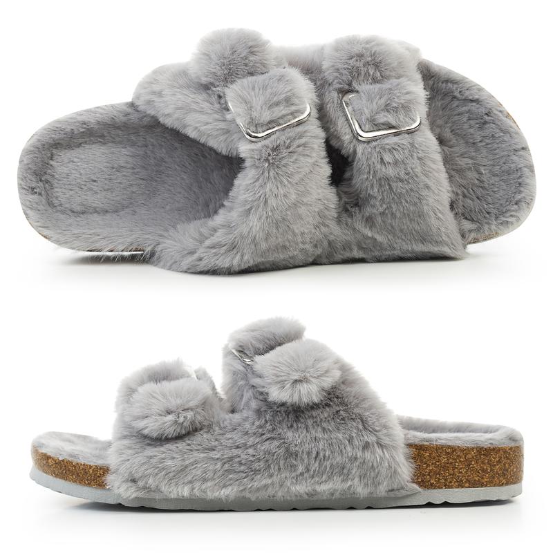 Slippers for Woman, Fuzzy Slippers Comfortable Sole, Adjustable Shoulder Strap Slippers for Women Indoor and Outdoor