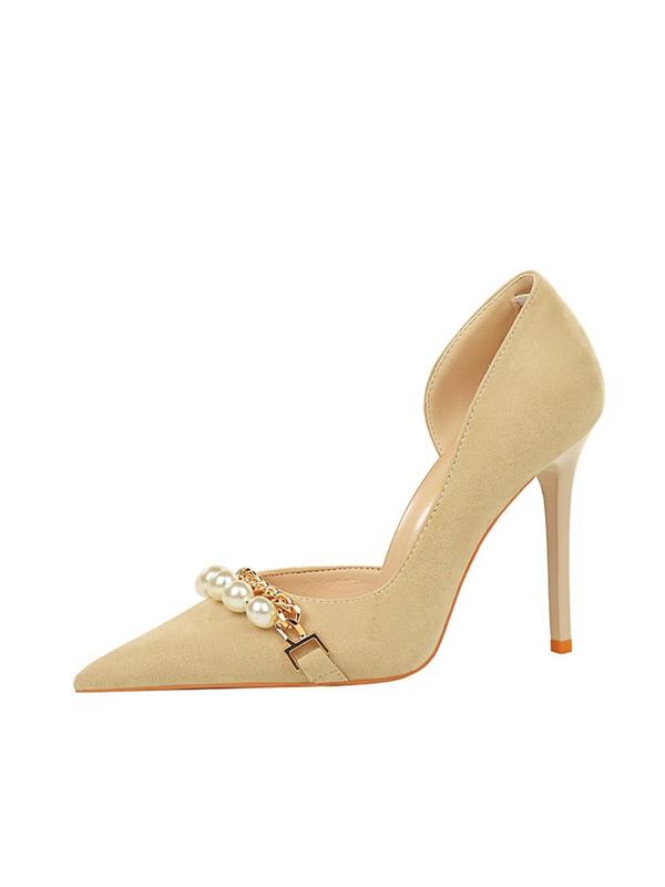 Women's Faux Pearl & Chain  Decorated High Heel Shoes, Elegant Pointed Toe Pumps for Party, Banquet, Fashionable Shoes for Daily Wear