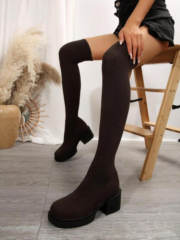 Women's Solid Color Thigh High Boots, Fashionable Comfortable Over-the-Knee Boots for Daily Wear, Female All-match Trendy Boots for Daily Wear