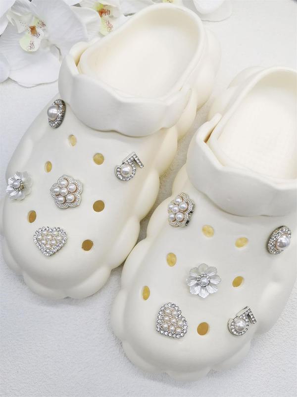 2024 New Fashion Flower & Round & Heart Shoes Charms, Shoes Summer Jewelry, Faux Pearl & Rhinestone Shoes Decoration, for Clogs & Summer Sandals, Gift for Girlfriend