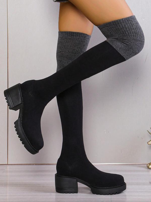 Women's Solid Color Thigh High Boots, Fashionable Comfortable Over-the-Knee Boots for Daily Wear, Female All-match Trendy Boots for Daily Wear