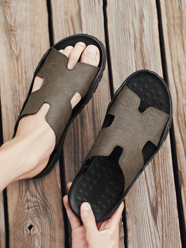 Men's Solid Color Cut Out Summer Slides Sandals, Fashionable Soft Comfortable Non-slip Sandals for Summer, Male All-match Open Toe Sandals for Summer Daily Footwear As Gift